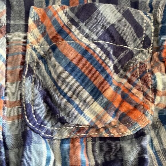 Bit’z Kids Boys Blue & Orange Plaid Boys Button Down Shirt - Picture 3 of 7